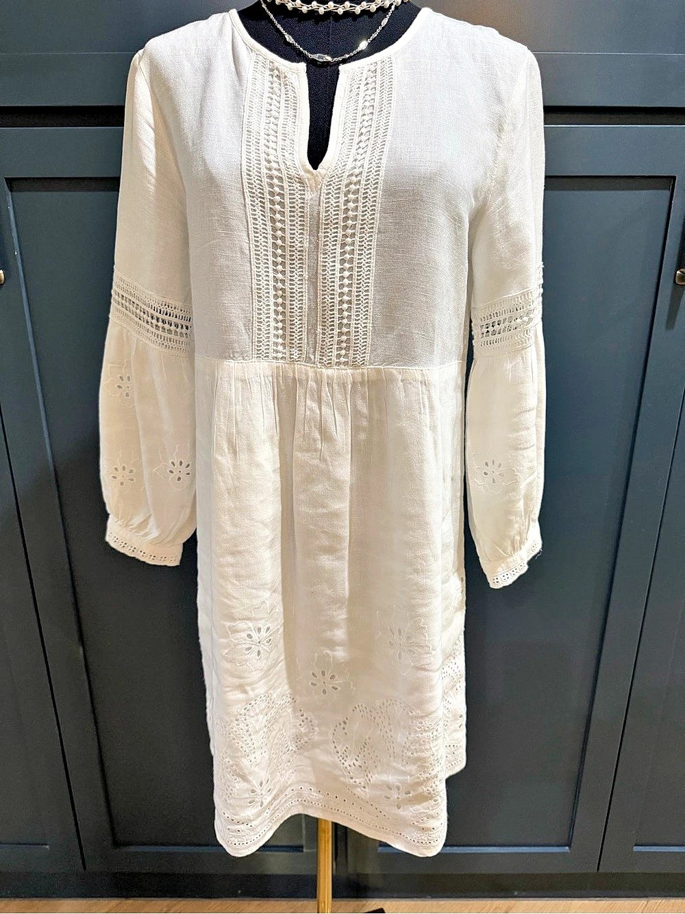 Tommy Bahama Sunset Harbor Lace Trim Crispy White Linen Dress XS Cotton Lined